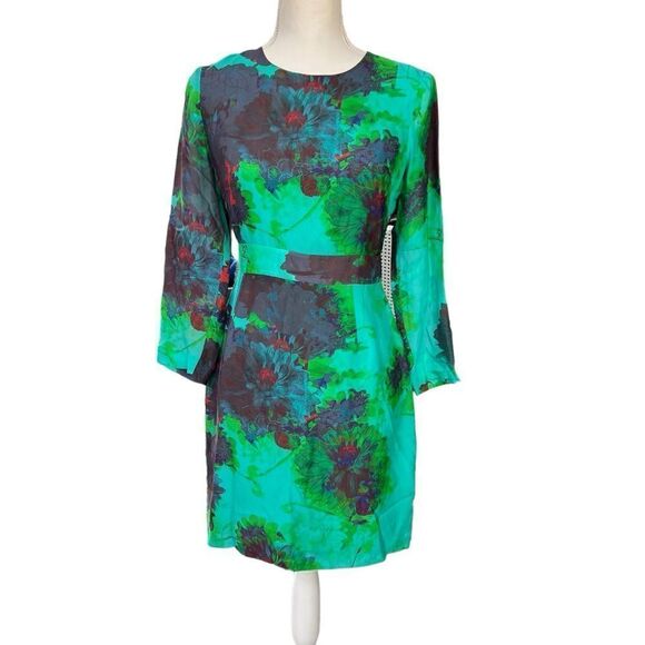 J. Crew Hothouse Watercolor Floral 100% Silk Dress Emerald Green Size 2 - Picture 1 of 10